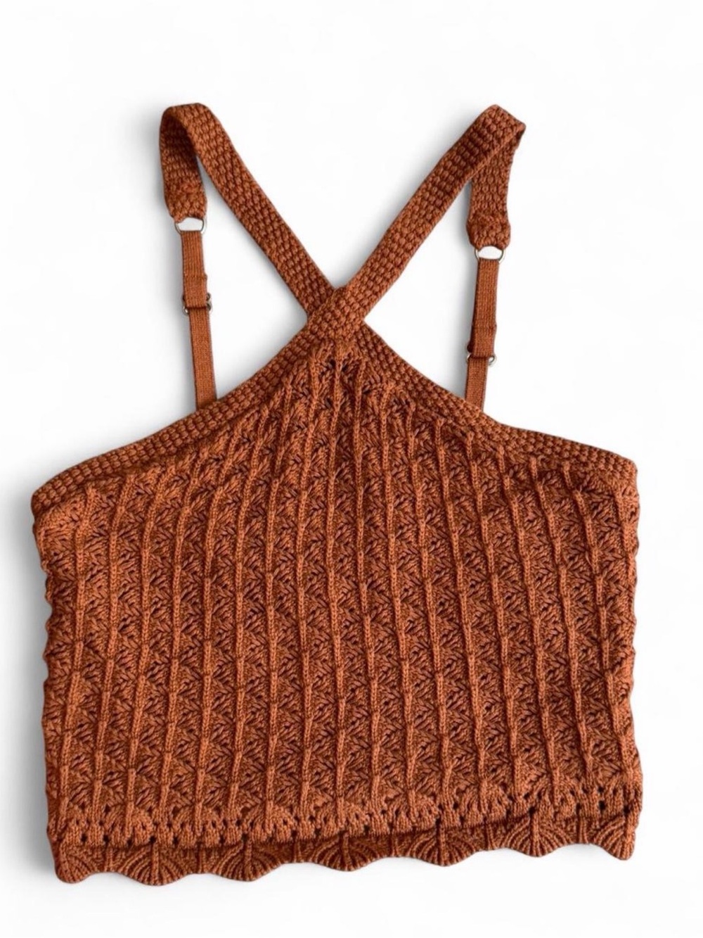 Hollister Crochet Knit Tank Top Boho Crossback Rust Orange Festival Small
